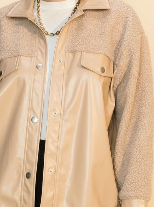Taupe Sherpa Faux Leather Jacket